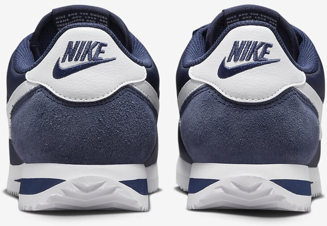 White 'cortez with navy blue swoosh 2025