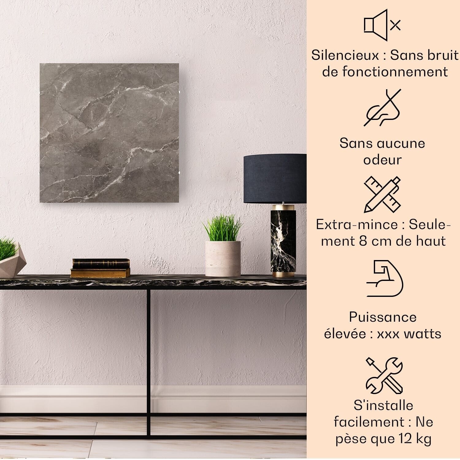 Klarstein Wonderwall Santorini Smart marbre noir 60 x 60 cm