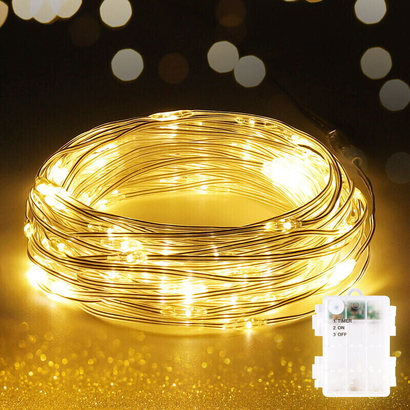 Salcar 10m led Lichterkette Batterie Außen Innen Weihnachtsbaum Beleuchtung,  Timer-Funktion, Wasserdicht IP44, 100 LEDs, Warmweiß ab 4,99 €