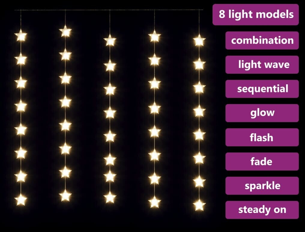 vidaXL LED Sternenvorhang Lichterkette 200 LED Warmweiß 8 Funktionen