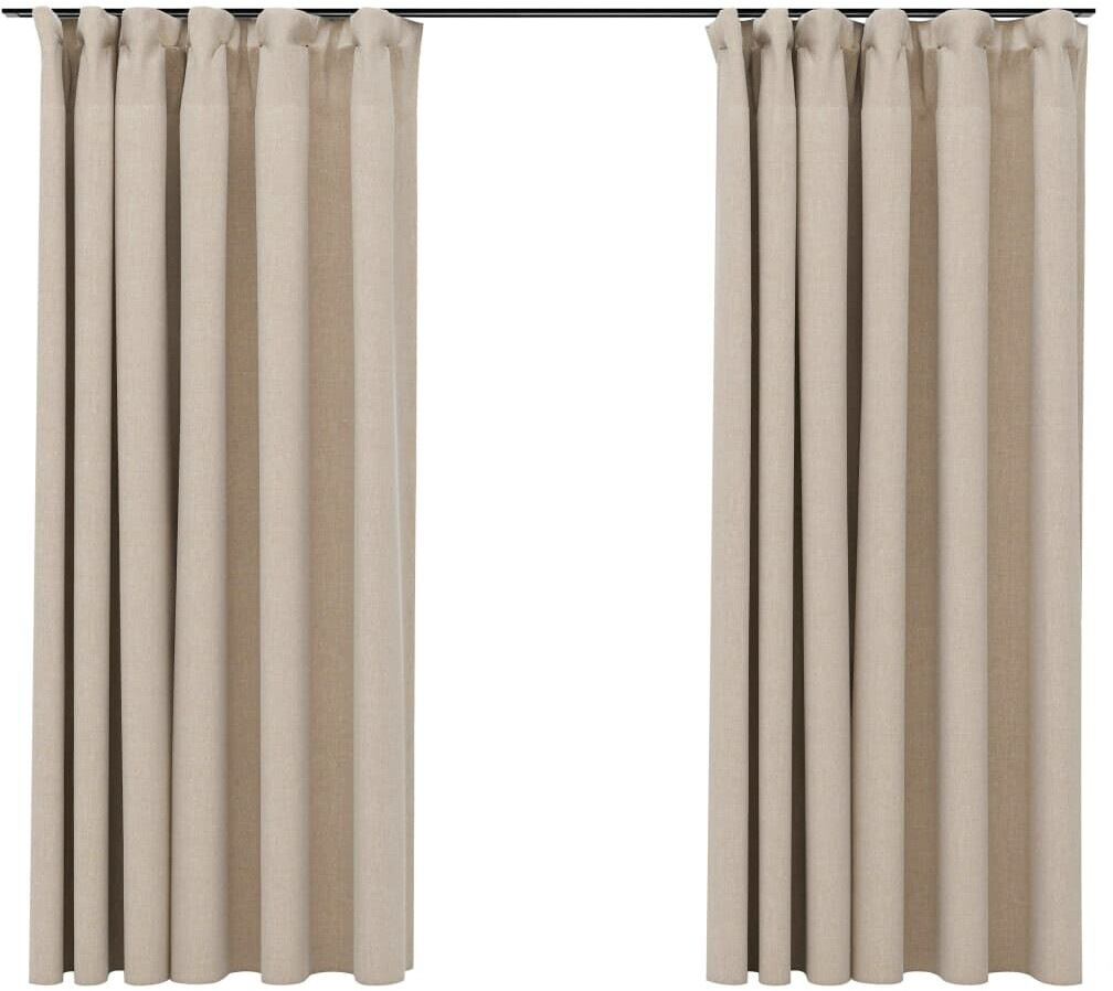 vidaXL Blackout curtains hooks linen look 2 pieces beige 140x175 cm (321212)