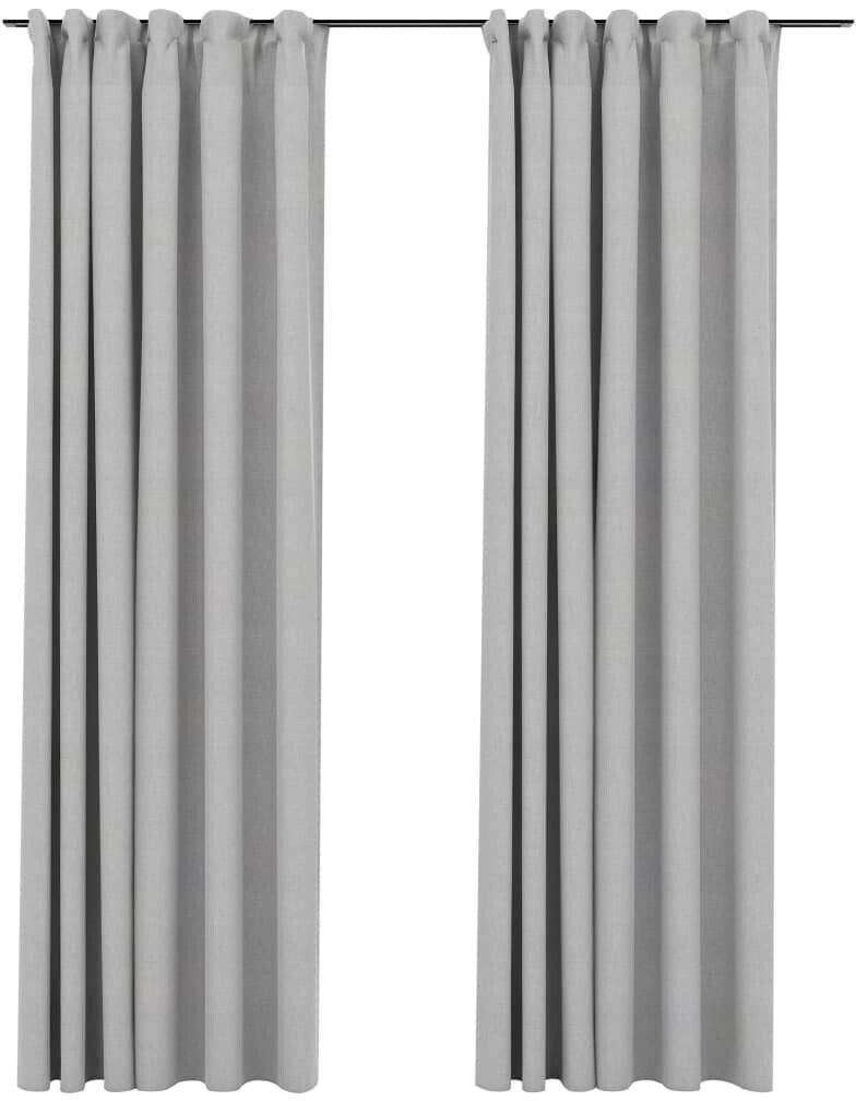 vidaXL Blackout curtains hooks linen look 2 pieces gray 140x225 cm (321173)