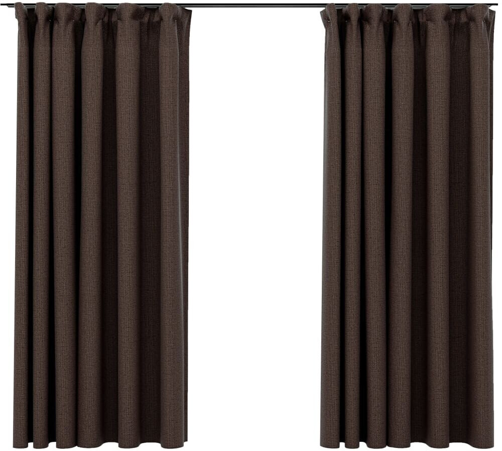 vidaXL Blackout curtains hooks linen look 2 pieces taupe 140x175 cm (321204)