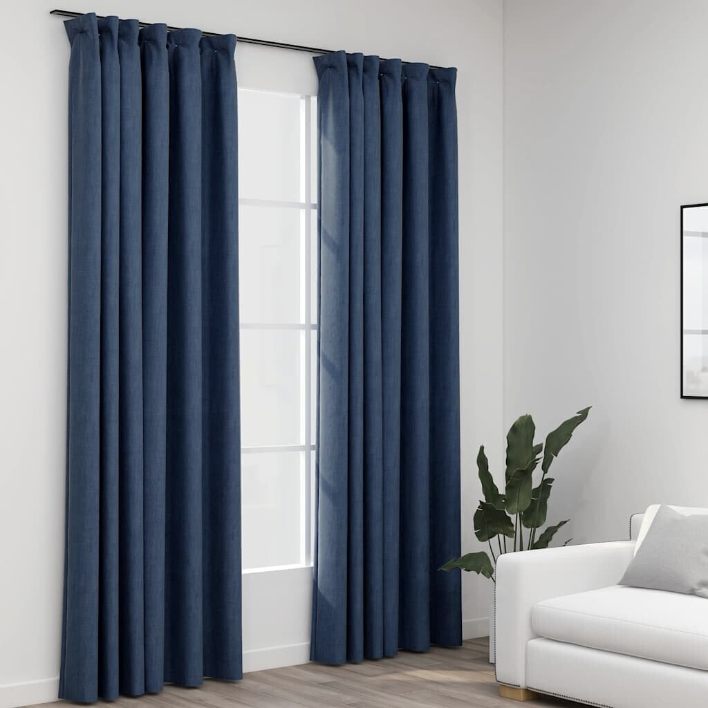 vidaXL Blackout curtain hooks linen look 2 pieces blue 140x225cm (321181)