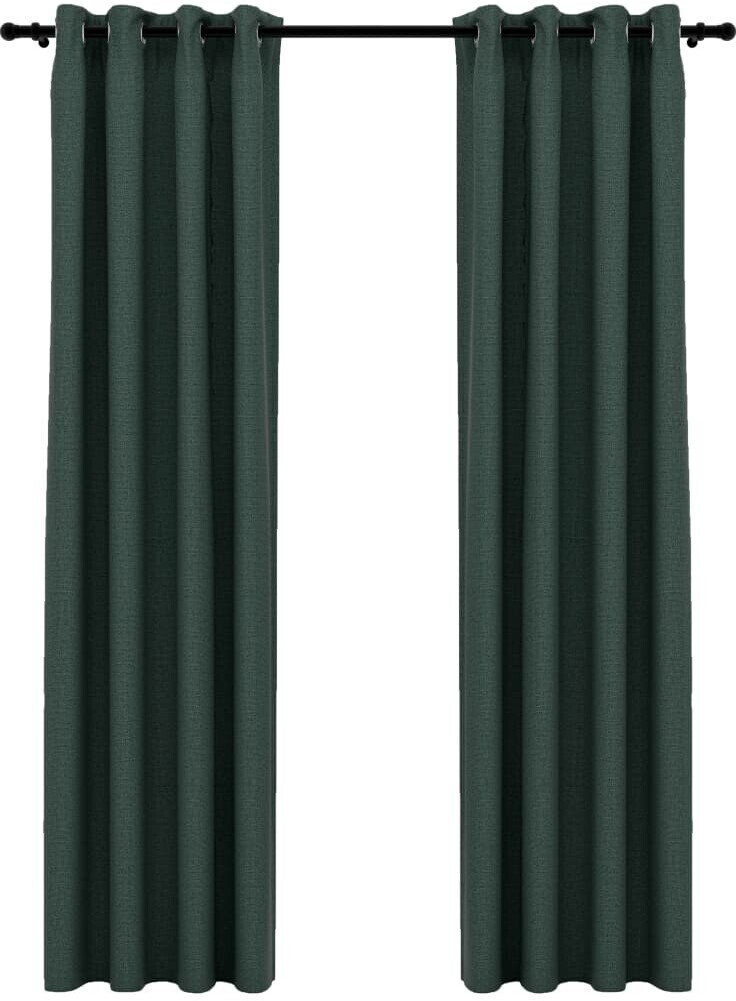 vidaXL Blackout curtains eyelets linen look 2 pieces green 140x225 cm (321185)