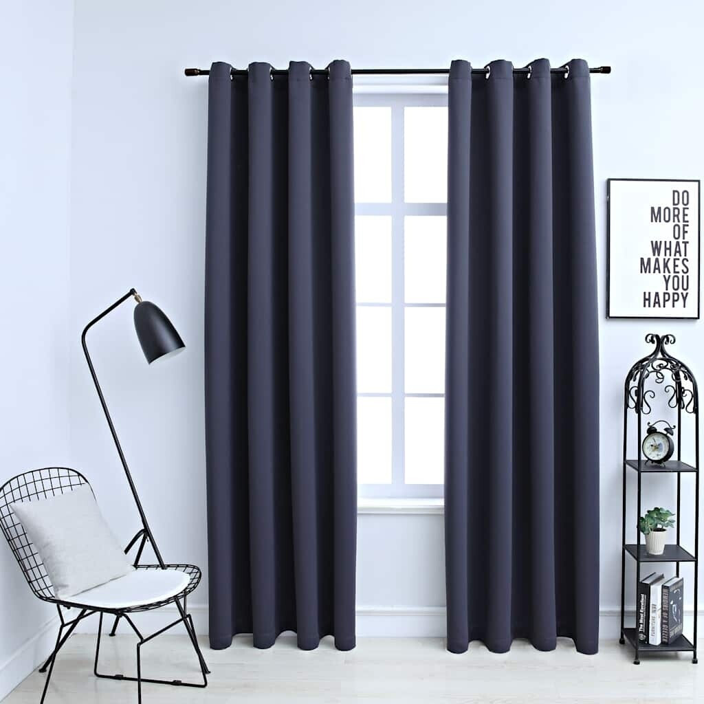 vidaXL Blackout curtains with metal eyelets 2 pieces anthracite 140x175cm (134418)