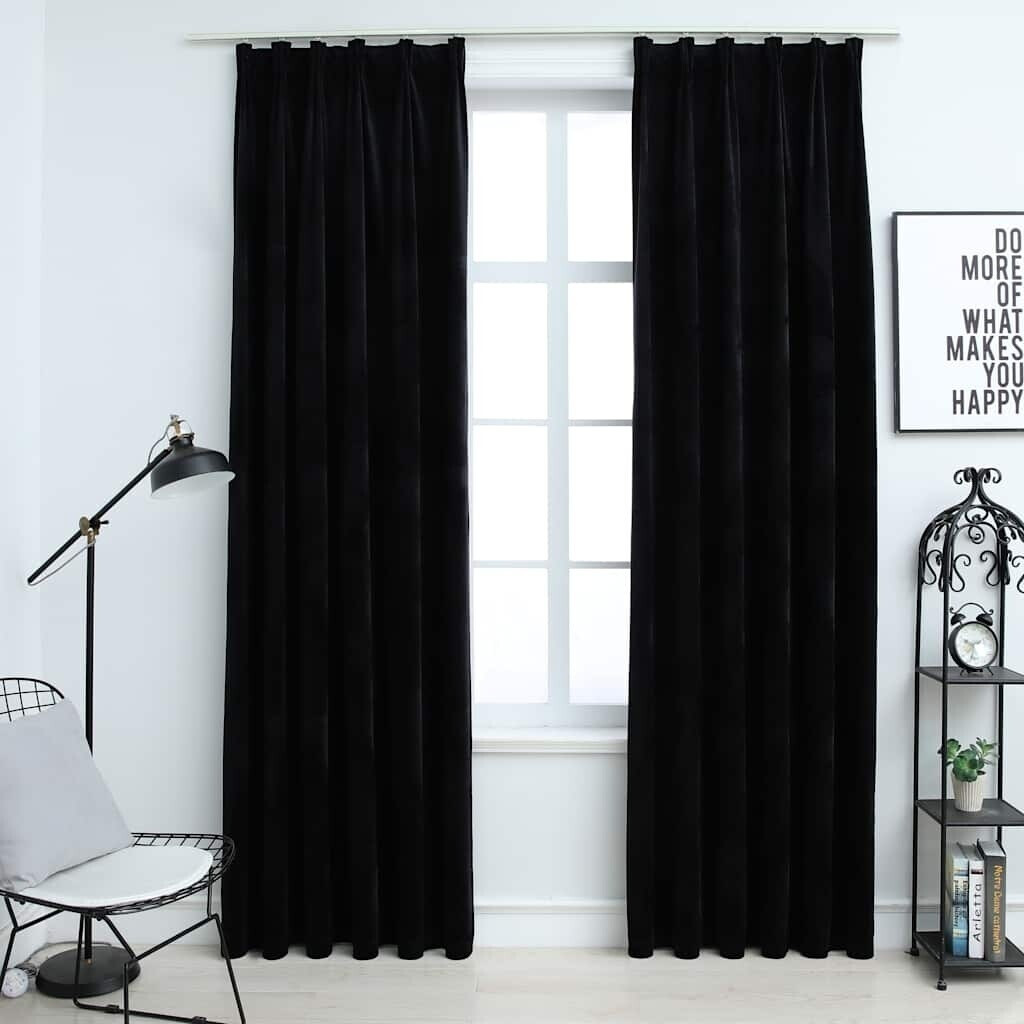 vidaXL Blackout curtains with hooks 2 pieces velvet black 140x225 cm (134493)
