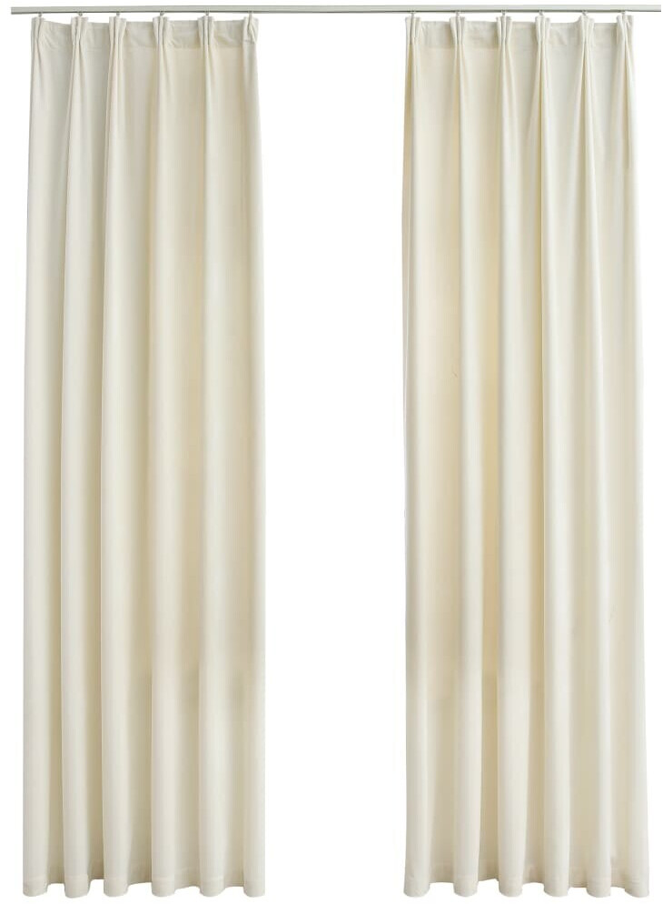 vidaXL Blackout curtains with hooks 2 pieces velvet cream 140x245cm (134518)