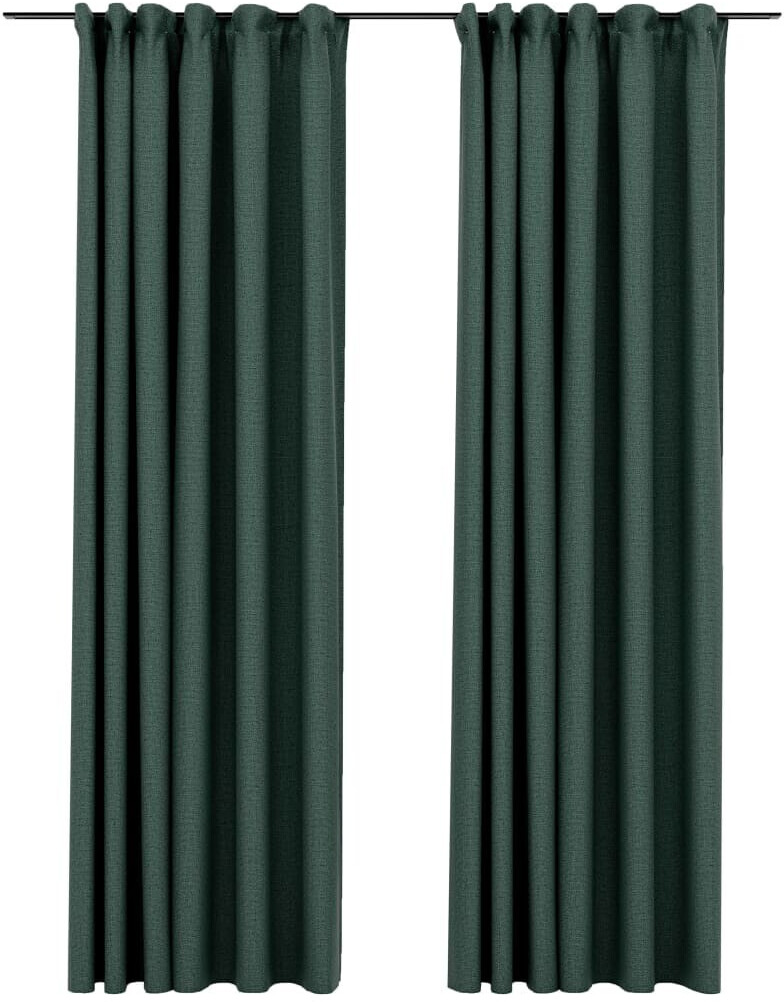 vidaXL Blackout curtains hooks linen look 2 pieces green 140x245 cm (321190)