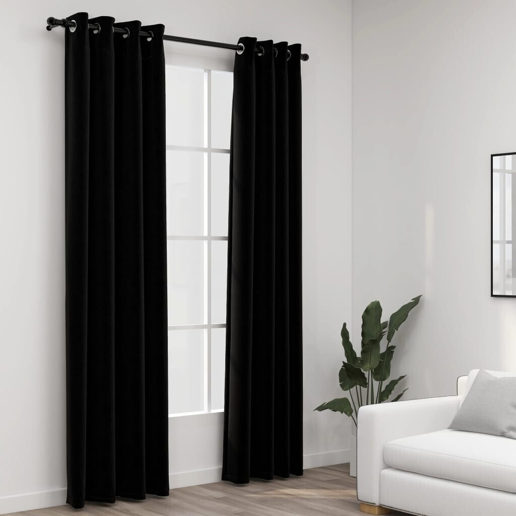 vidaXL Blackout curtains eyelets linen look 2 pieces black 140x245cm (321154)