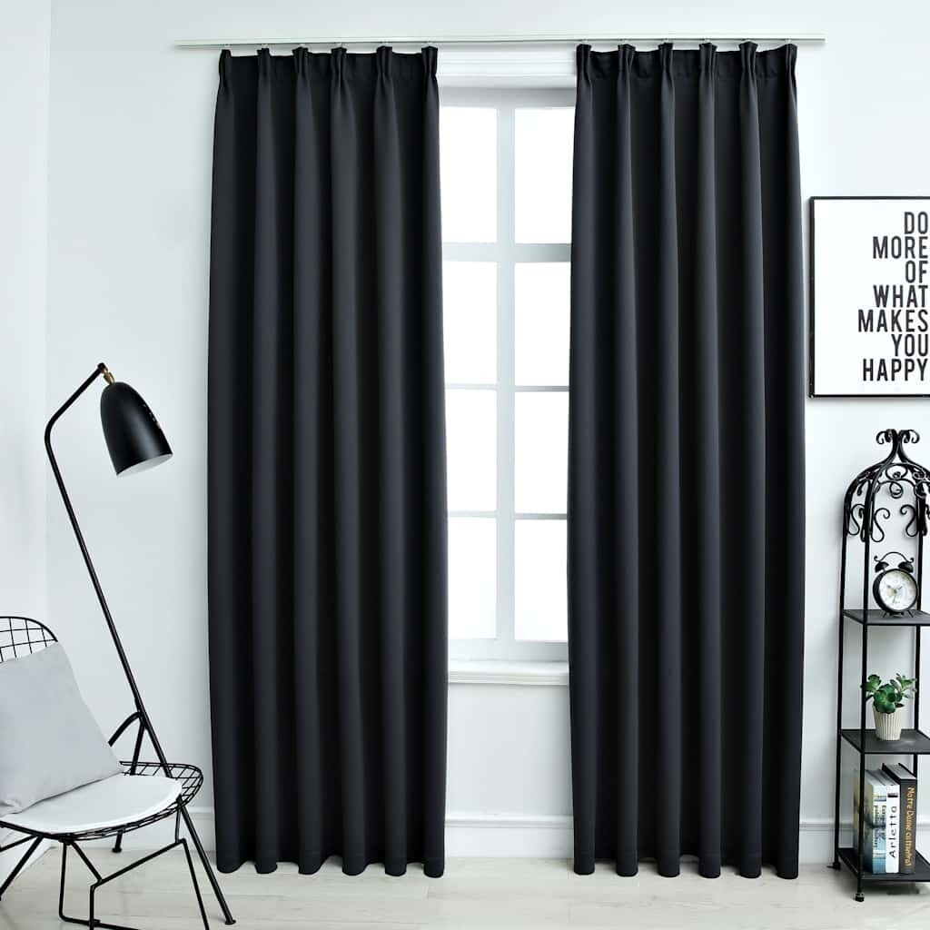 vidaXL Blackout curtains with hooks 2 pieces black 140x225cm (134415)