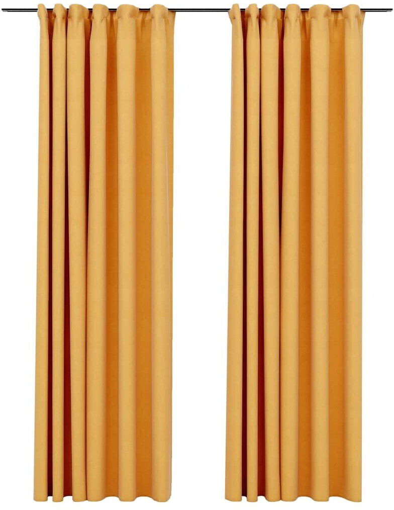 vidaXL Blackout curtains hooks linen look 2 pieces yellow 140x225 cm (321197)