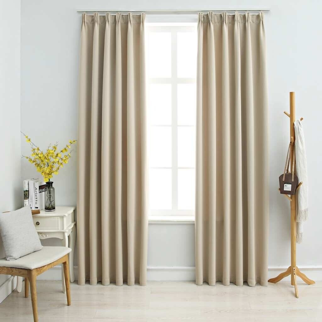 vidaXL Blackout curtains with hooks 2 pieces beige 140x245cm (134448)