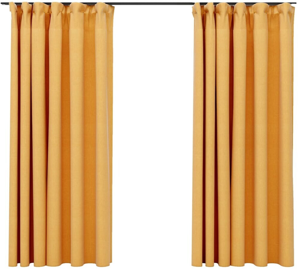 vidaXL Blackout curtains hooks linen look 2 pieces yellow 140x175 cm (321196)