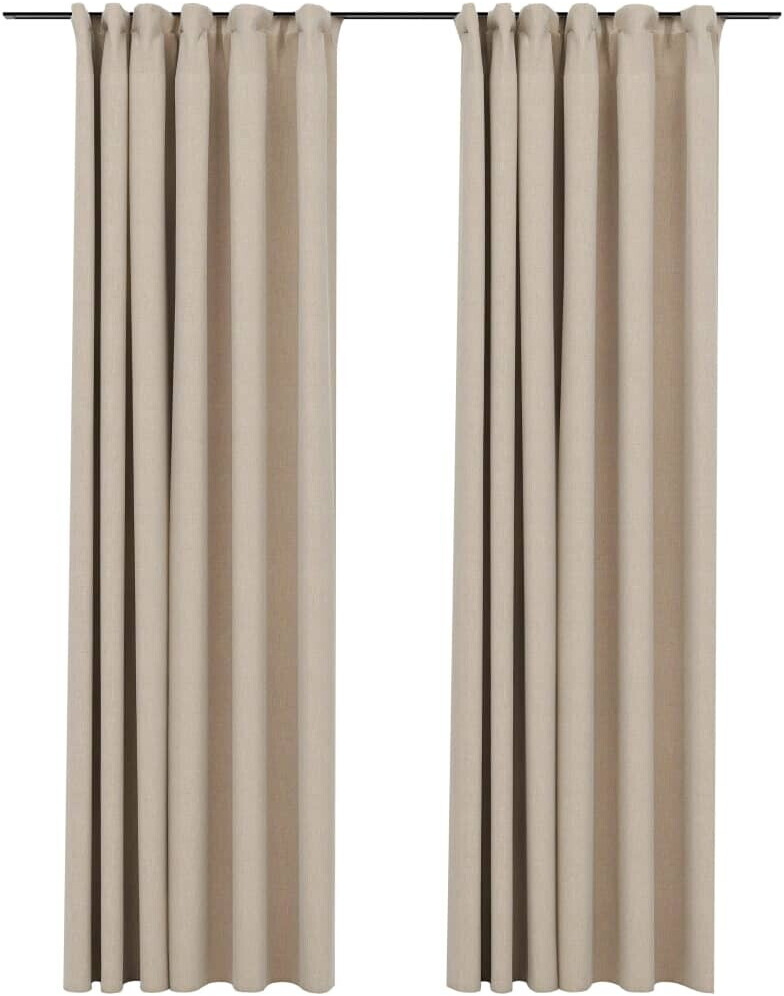 vidaXL Blackout curtains hooks linen look 2 pieces beige 140x245 cm (321214)