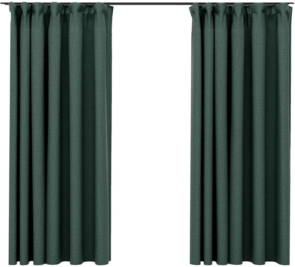 vidaXL Blackout curtains hooks linen look 2 pieces green 140x175 cm (321188)