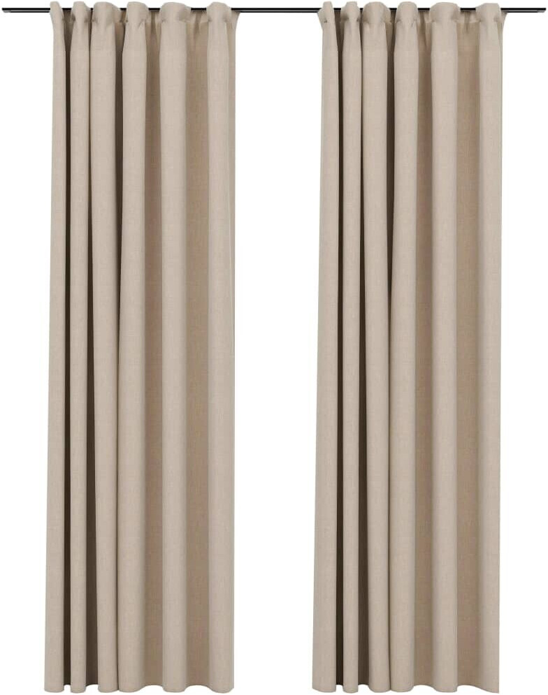 vidaXL Blackout curtains hooks linen look 2 pieces beige 140x225 cm (321213)