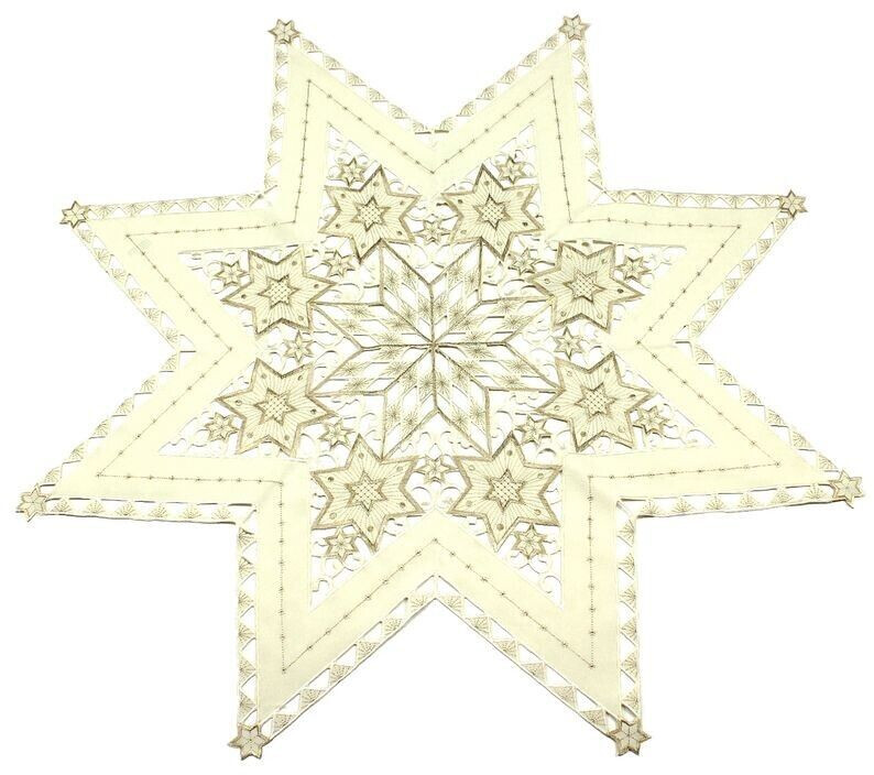 Haus und Deko Sterne Weihnachten Advent bestickt bei Deckchen 85 gold 19,95 | cm ab Mitteldecke ecru Preisvergleich € Untersetzer