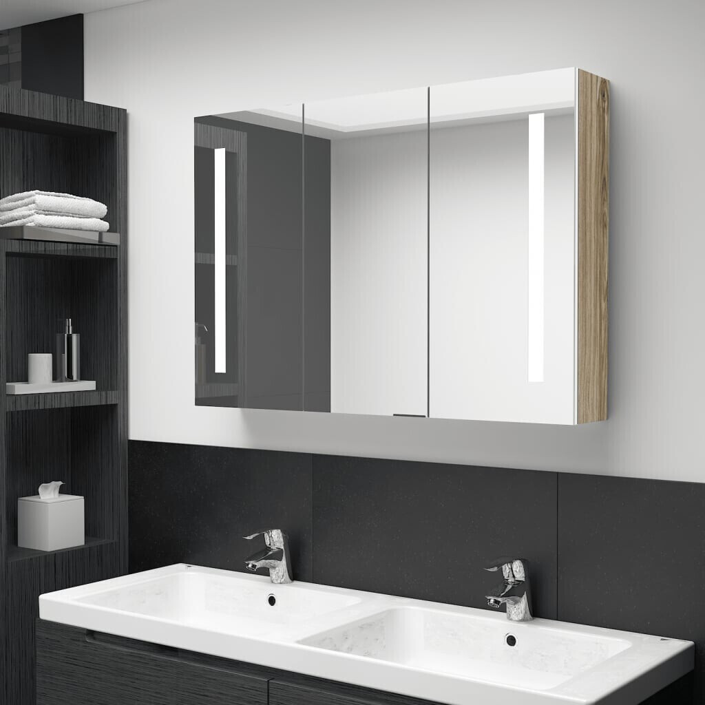 vidaXL Bathroom cabinet with LED (89 x 14 x 62 cm) white oak