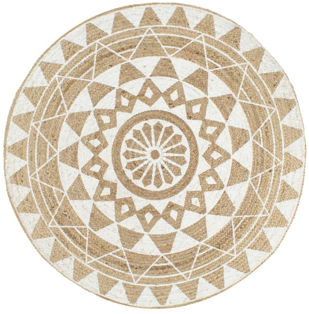 vidaXL Rug handmade jute with white print 120 cm (133696)