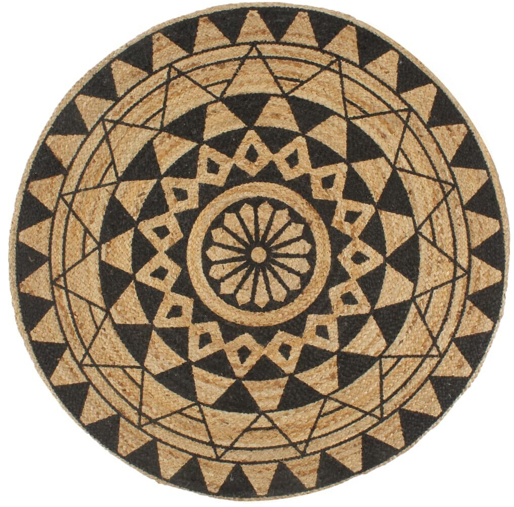 vidaXL Rug Handmade Jute with Black Print 150 cm (133700)
