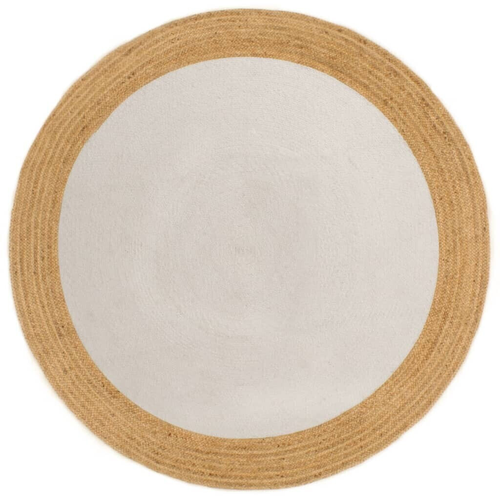 vidaXL Braided Rug White & Natural 120 cm Jute & Cotton Round (344974)