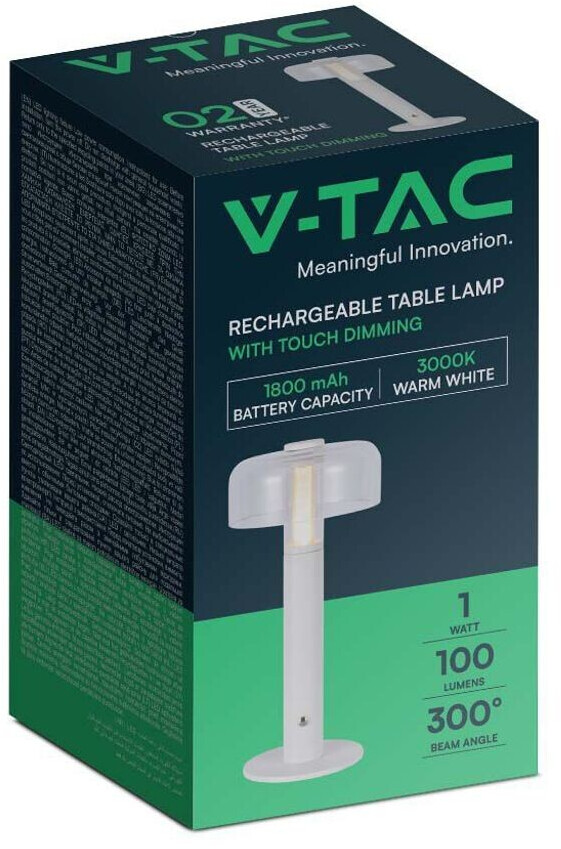 V-TAC Dimmable and rechargeable LED table lamp LED/1W/5V 3000K 1800 mAh white