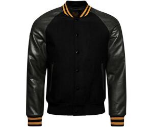 Leather varsity deals bomber jacket