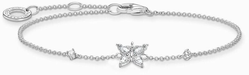 Bracciale Thomas Sabo In Argento 925 Annerito – Piume D'ala Con Zirconi E Acquamarina – Lunghezza Regolabile 16-19 Cm