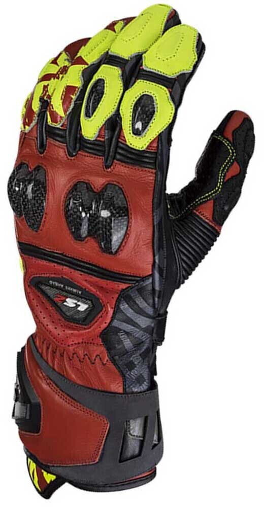 LS2 Feng Racing Textil Gloves black/red/neon yellow