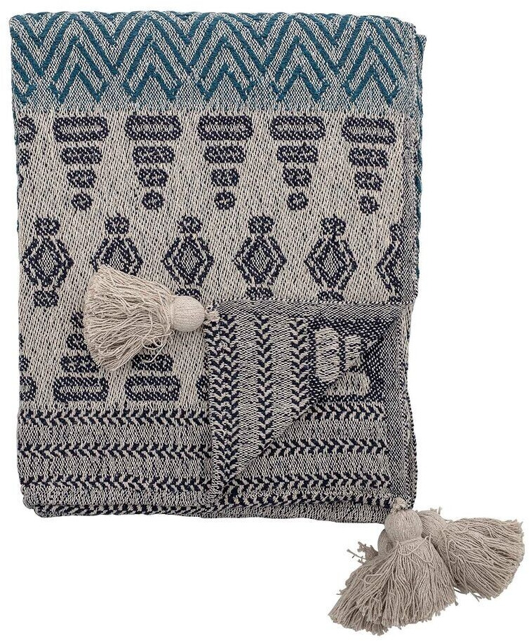 Bloomingville Blanket MILAS Blue Gray Recycled Cotton 130x160 Wool Blanket Bobbles