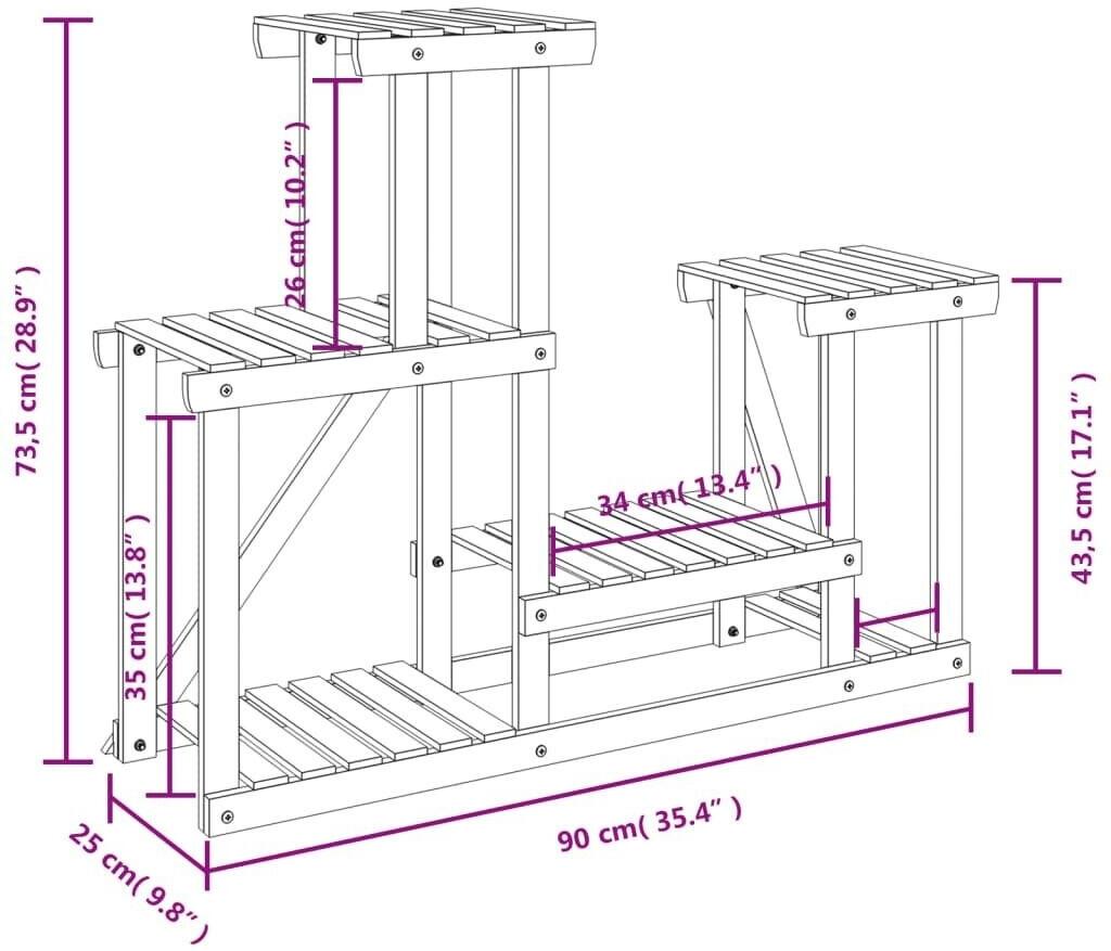 vidaXL vidaXL Blumenständer 90x25x73,5cm Massivholz Tanne (362875) - view 9
