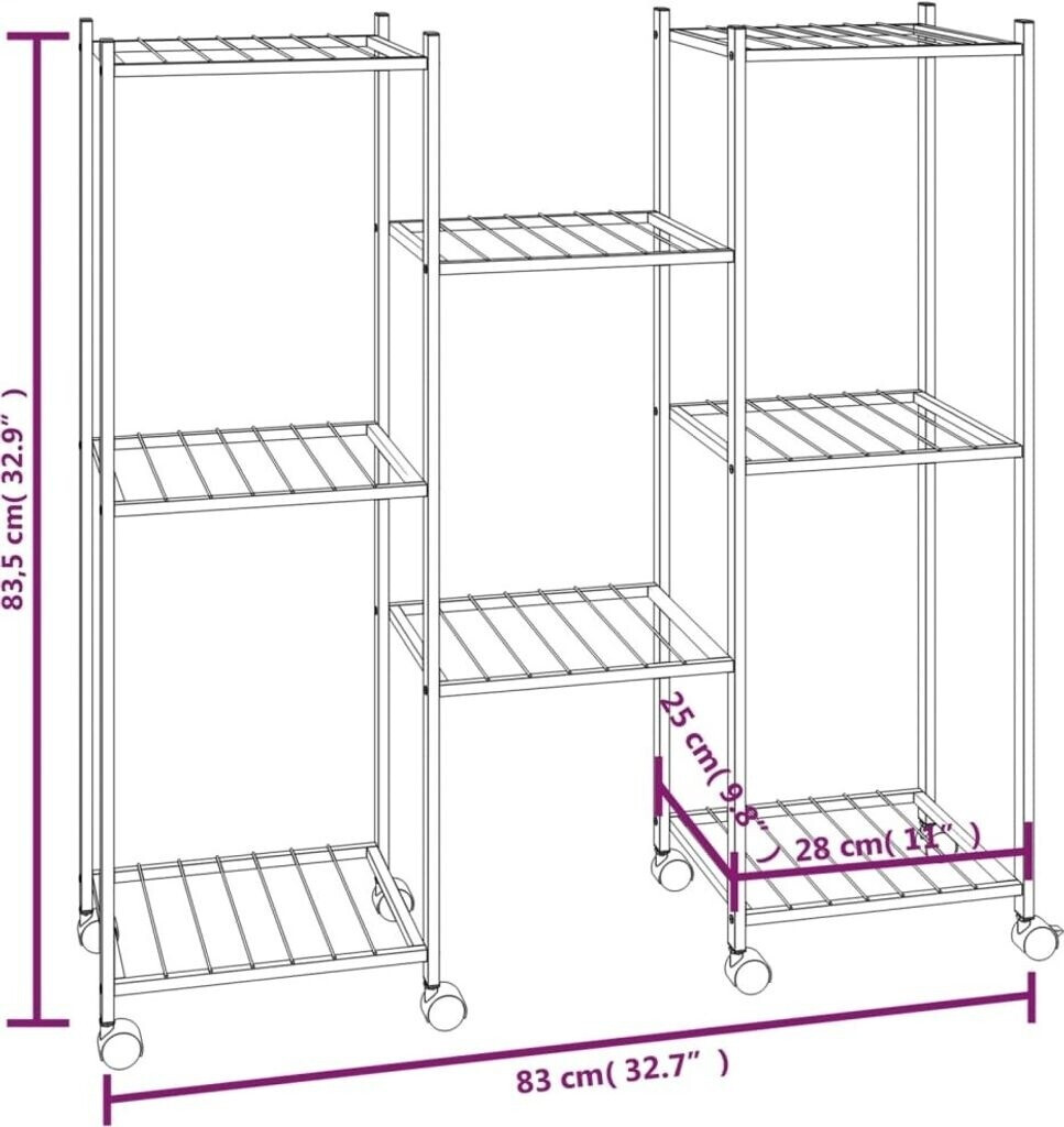 vidaXL vidaXL Blumenständer mit Rollen 83x25x83,5cm Eisen Schwarz (343128) - view 6