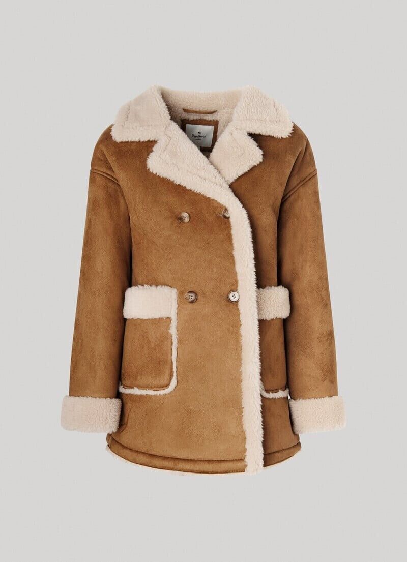 Pepe Jeans Rose Suedette Coat with Fleece Lining tobacco brown