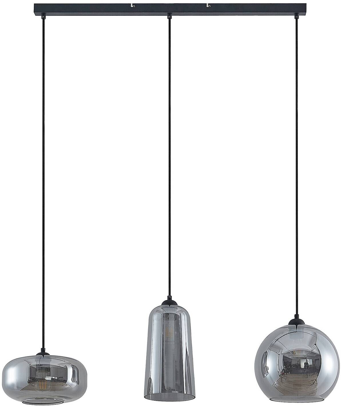 Lucande Wilja hanging lamp, three-bulb, smoke gray