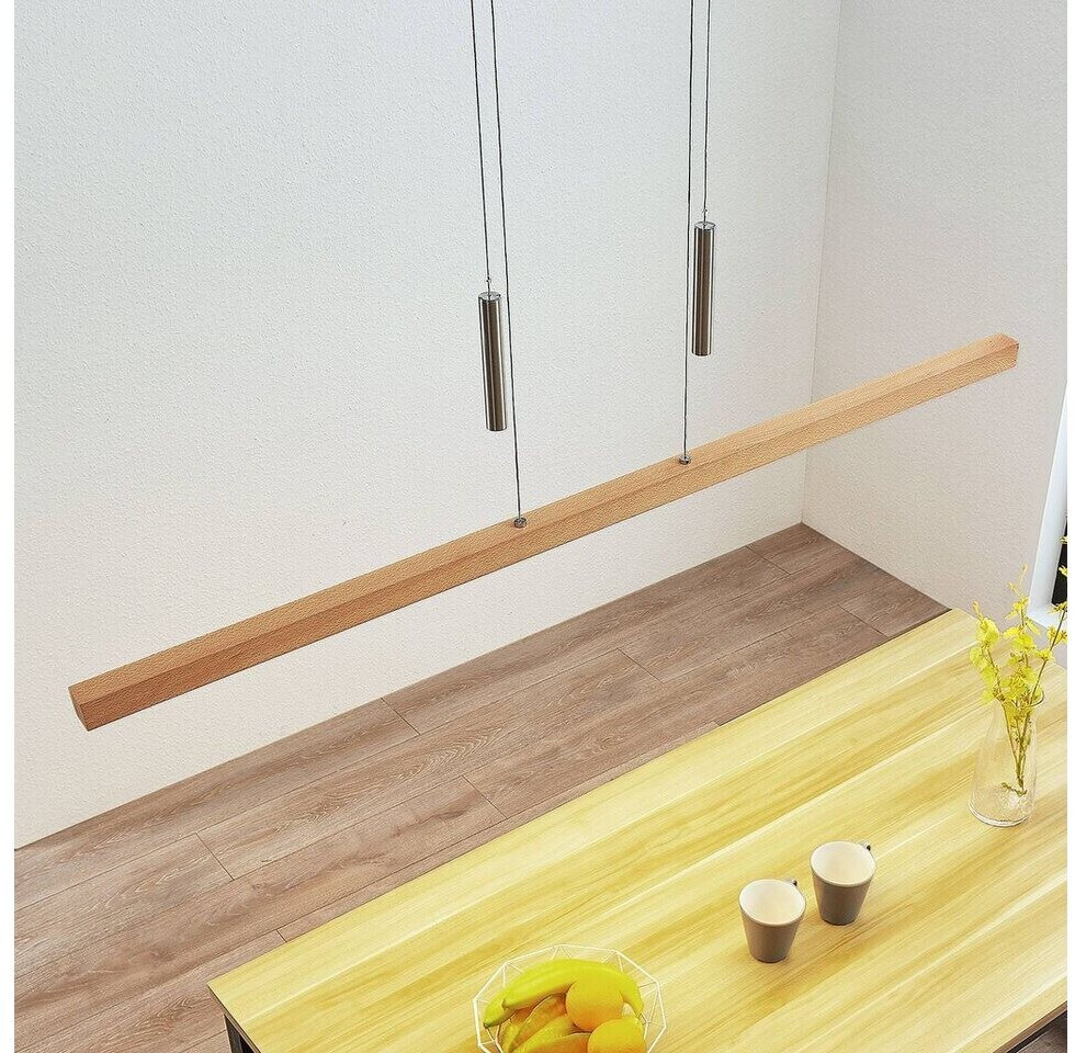 Lucande Tamlin LED wooden bar pendant lamp, beech colored