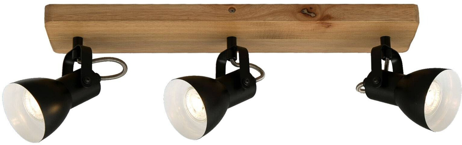 Briloner Arbo ceiling spotlight with wooden element, three-bulb