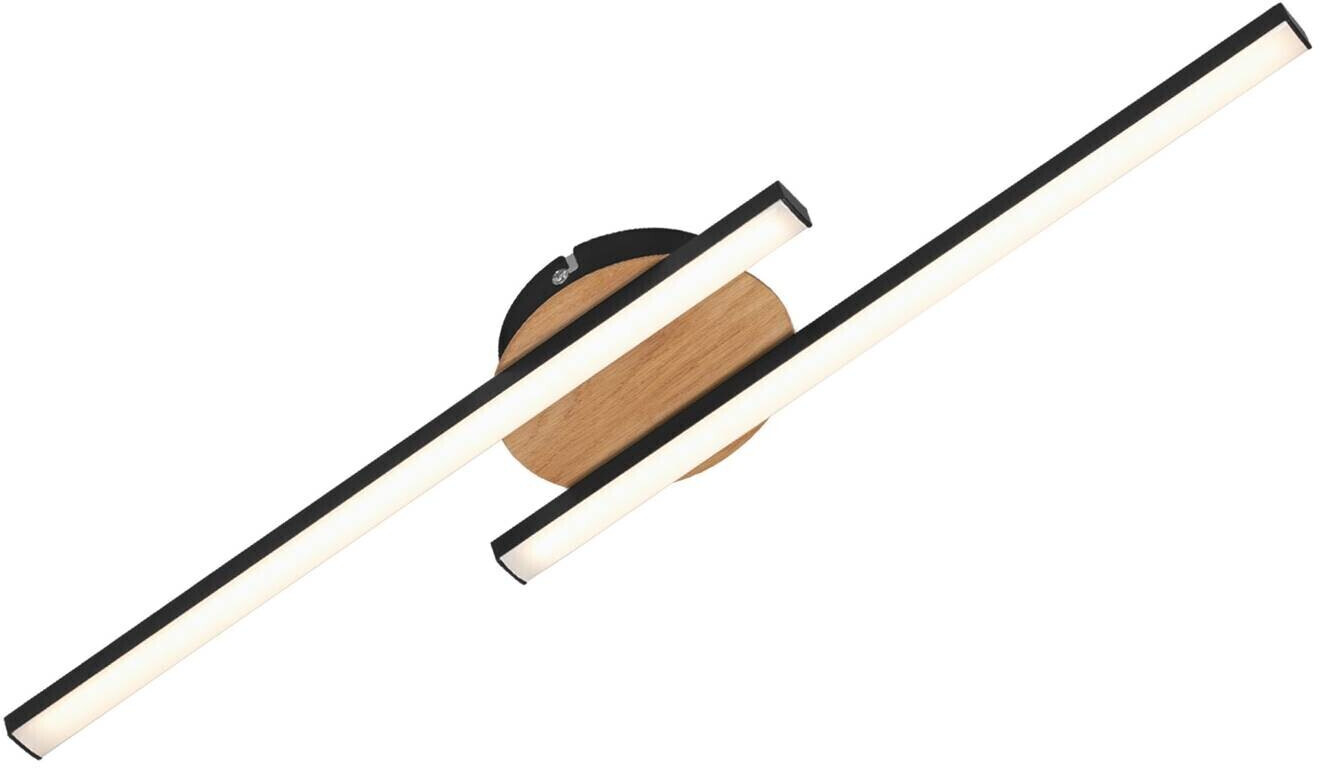 Briloner LED ceiling lamp Go 2-bulb black/wood decor linear