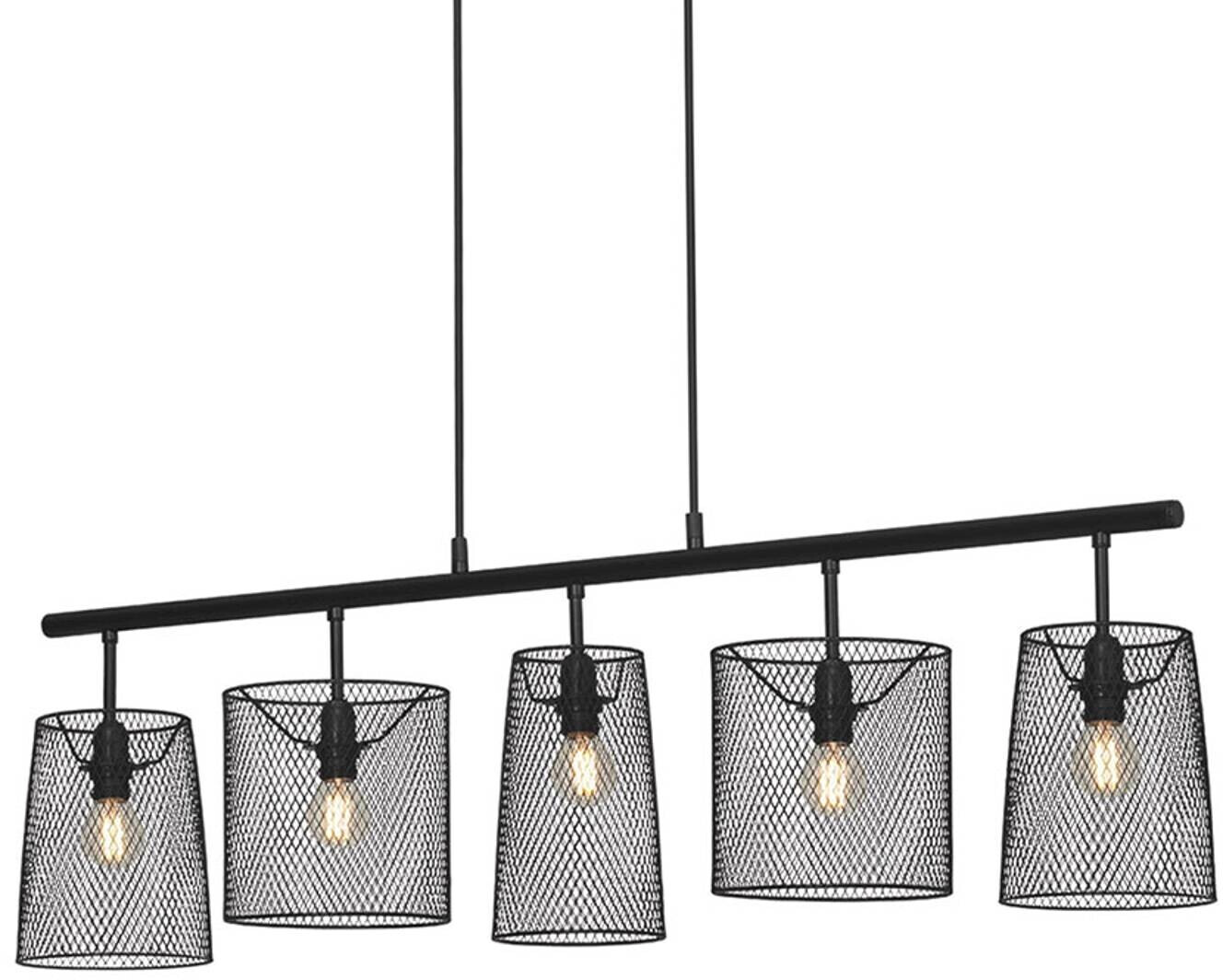 Briloner Retro hanging light, five-bulb, black metal
