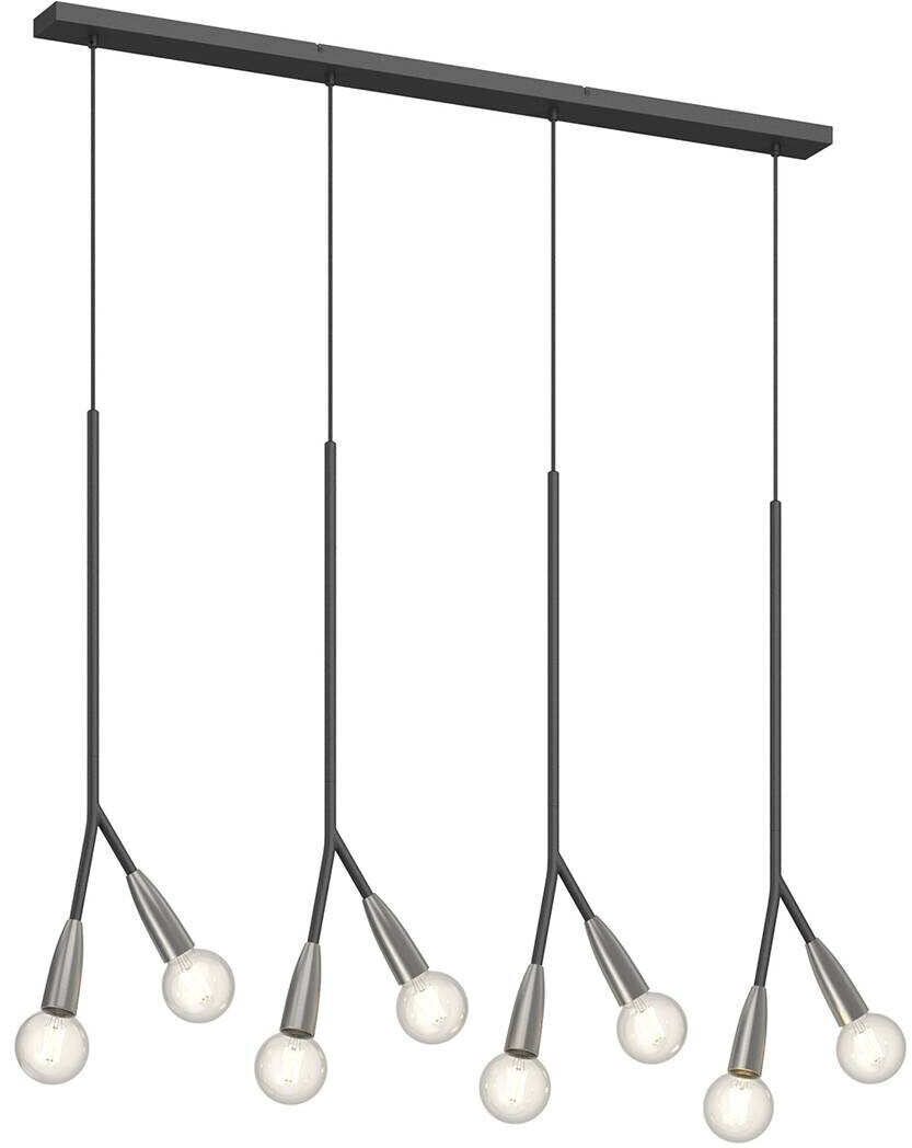 Lucande Carlea hanging lamp, 8-bulb, black-nickel
