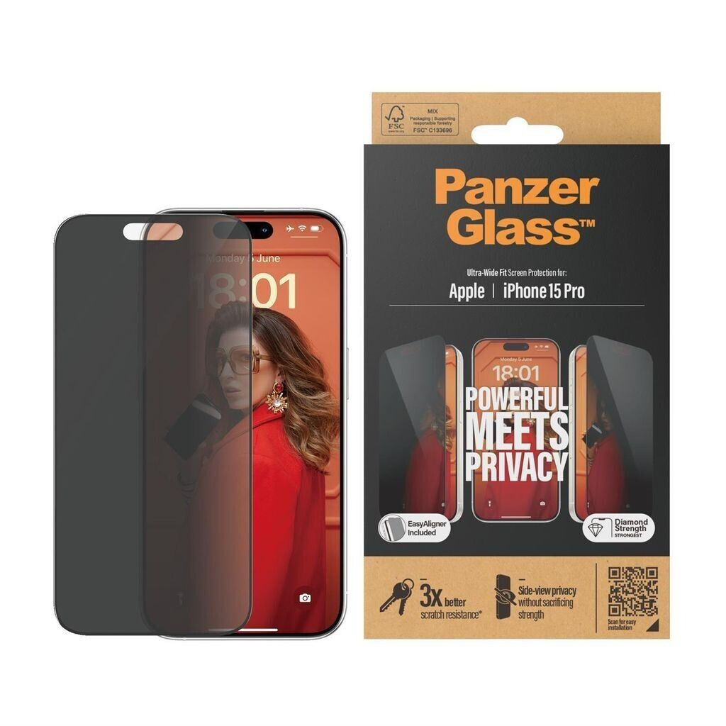 PanzerGlass Ultra Wide Fit Antibakterieller Screen Protector mit Sichtschutz  inkl. Applikator für das Samsung Galaxy S24 Ultra
