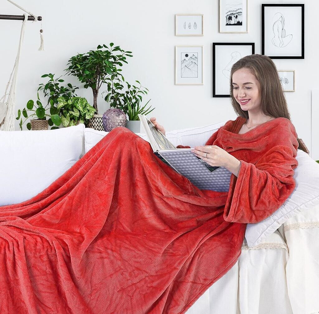 DecoKing Sleeve blanket Lazy - Microfiber TV Blanket Red 150x180 cm