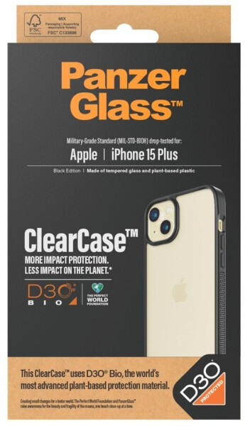 PanzerGlass Antibakterielle Schutzhülle PanzerGlass ClearCase für Apple iPhone 15 Plus,Schwarz, Bild 4