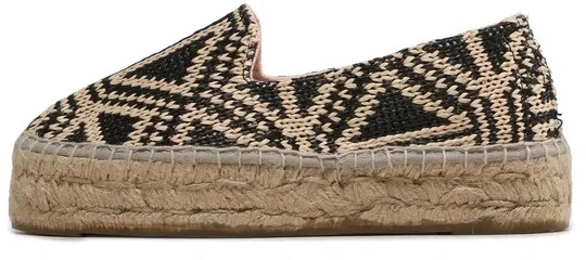 Manebi Raffia Pattern Double Sole Espadriles G 5.2 D0 Black Triangles On Natural