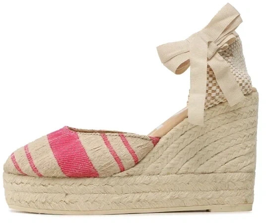 Manebi Wedge Espadrilles G 4.5 Wv Bold Pink Stripes On Natural