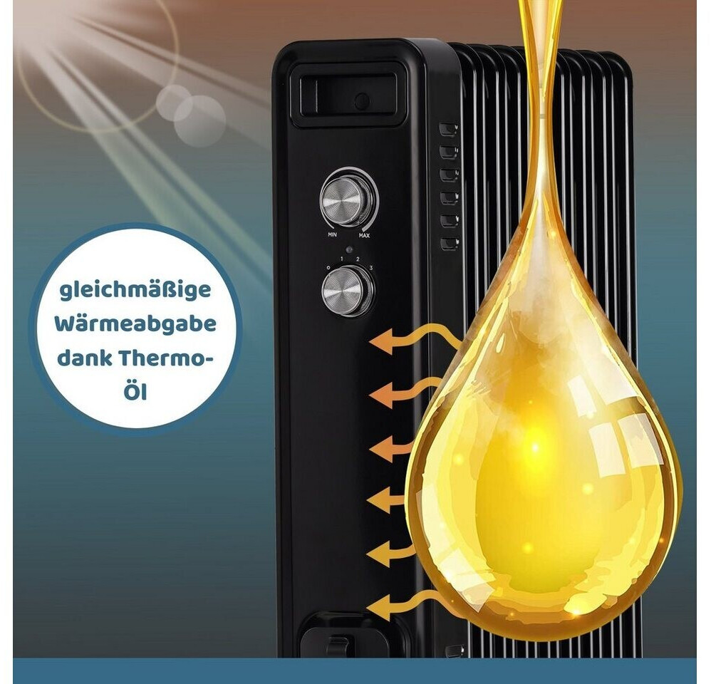 STAHLMANN Olieradiator ZR201 - 2000 Watt - Elektrische Verwarming Energiebesparend Tot 50 M Elektrische Verwarming Met Thermostaat En 3 Verwarmingsniveaus Elektrische Verwarming Zwart