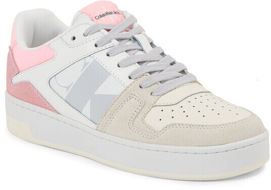 Calvin Klein Basket Cupsole Laceup Mix Lth Wn YW0YW01051 Bright White/Cotton Candy 01U