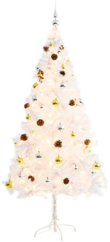 vidaXL Arbre de Noël artificiel avec boules et LED blanc