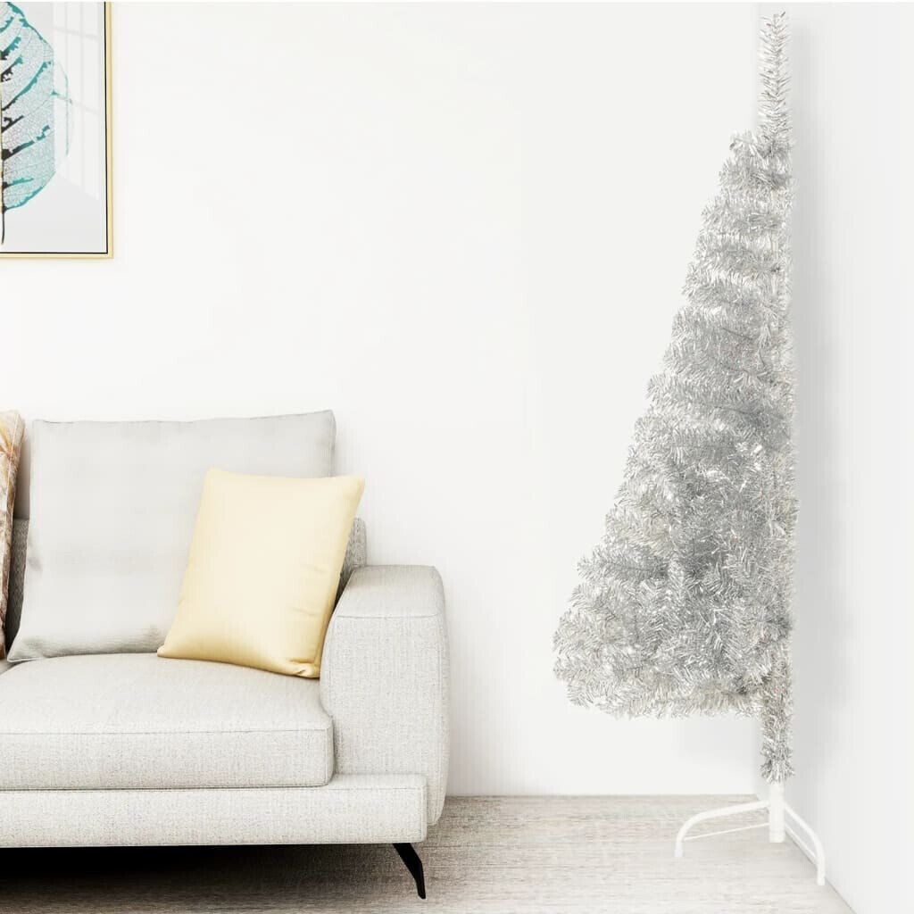 vidaXL Demi sapin de Noël artificiel PVC avec support argenté 150 cm
