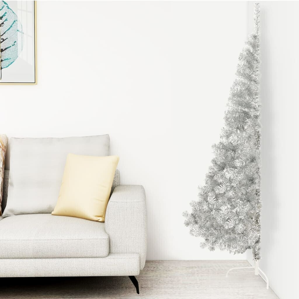 vidaXL Demi sapin de Noël artificiel PVC avec support argenté 180 cm